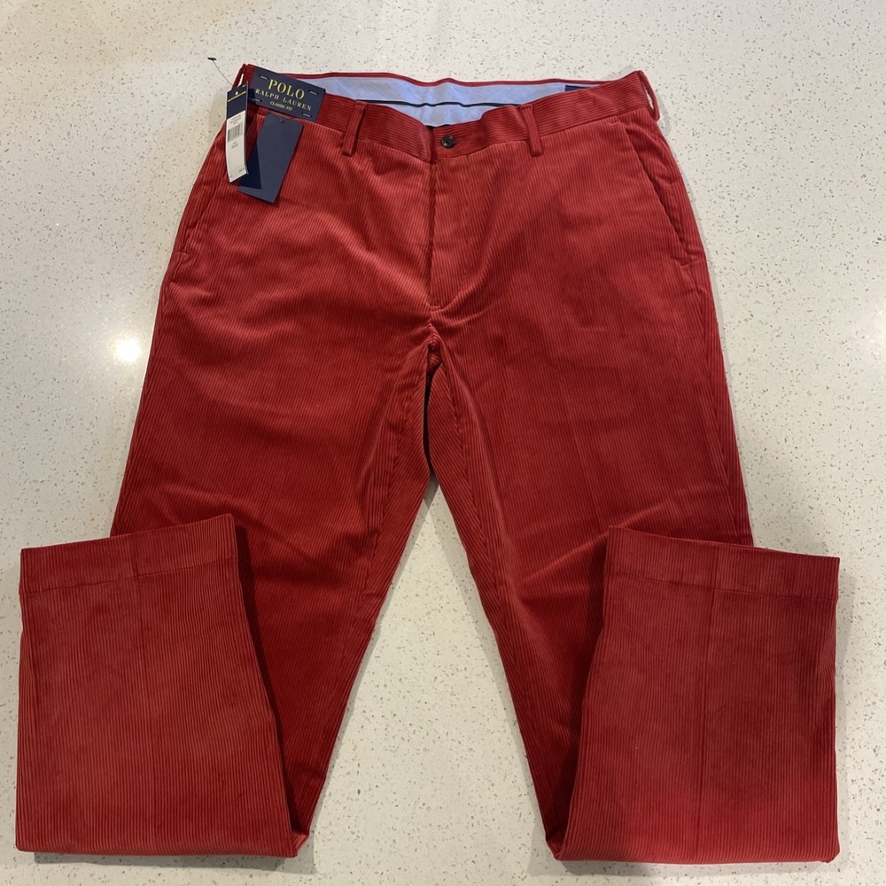 Men's Polo Ralph Lauren Red (brick) Corduroy 35/32 Classic‎ Fit NWT